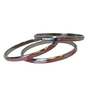 Vintage Pink Mother of Pearl Inlaid Bangle Trio